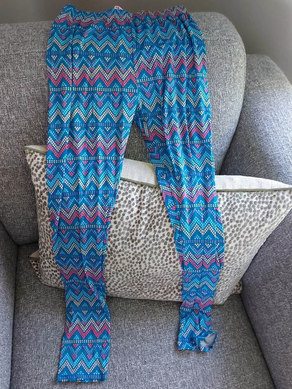 Teal Pink Patterned Kids Leggings